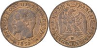 Frankreich 5 Centimes Münze, Napoleon III, Napoléon III, Strasbourg -