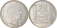 Frankreich 20 Francs Münze, Turin, Paris, VZ+, Silber, KM:879 -