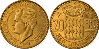 Monaco 20 Francs, Vingt 1951 Münze, Rainier III, VZ, Aluminum-Bronze