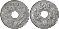 Frankreich 20 Centimes Münze, État français, Paris, SS, Zinc -