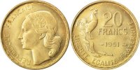 Frankreich 20 Francs Münze, Guiraud, VZ+, Aluminum-Bronze, KM:917.1 -