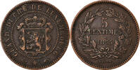 Luxemburg 5 Centimes Münze, William III, Paris, S+, Bronze, KM:22.2 -