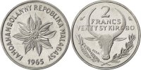 Madagascar 2 Francs Münze, Paris, UNZ, Stainless Steel, KM:E7 -