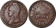 Frankreich Decime Münze, Dupré, Strasbourg, S+, Bronze, KM:644.4 -