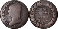 Frankreich 5 Centimes Münze, Dupré, Geneva, SGE+, Bronze, KM:640.6 -