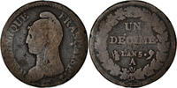 Frankreich Decime Münze, Dupré, Paris, S, Bronze, KM:644.1 -
