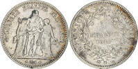 Frankreich 5 Francs Münze, Hercule, Strasbourg, S+, Silber, KM:756.2 -