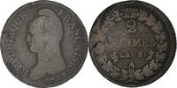 Frankreich 2 Décimes Münze, Dupré, Paris, S, Bronze, KM:638.1 -