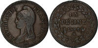 Frankreich Decime Münze, Paris, Coq/Corne, SS, Bronze, Gadoury:187 -