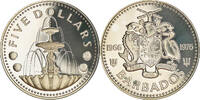 Barbados 5 Dollars Münze, Franklin Mint, Proof, STGL, Silber, KM:25a -