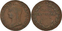 Frankreich 5 Centimes Münze, Dupré, Paris (A/B), coq/vase, SS -