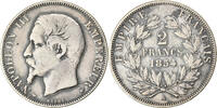 Frankreich 2 Francs Münze, Napoleon III, Paris, S+, Silber, KM:780.1 -