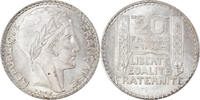 Frankreich 20 Francs Münze, Turin, Paris, VZ+, Silber, KM:879 -