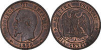 Frankreich 10 Centimes Münze, Napoleon III, Paris, VZ+, Bronze -