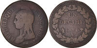 Frankreich Decime Münze, Dupré, Paris, S, Bronze, KM:644.1 -