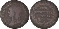 Frankreich 5 Centimes Münze, Dupré, Paris, S, Bronze, KM:640.1 -