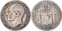 Spanien 50 Centimos Münze, Alfonso XII, Madrid, S+, Silber, KM:685 -