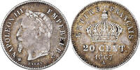 Frankreich 20 Centimes Münze, Napoleon III, Paris, VZ, Silber -