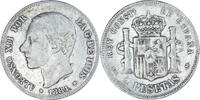 Spanien 2 Pesetas Münze, Alfonso XII, Madrid, S+, Silber, KM:678.2 -