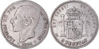 Spanien 5 Pesetas Münze, Alfonso XII, Madrid, S, Silber, KM:688 -