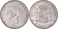 Spanien 5 Pesetas Münze, Alfonso XIII, Madrid, SS+, Silber, KM:707 -