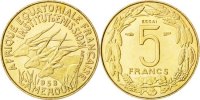 Kamerun 5 Francs Münze, Paris, UNZ, Aluminum-Bronze, KM:E7, Lecompte:26 -