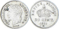 Frankreich 20 Centimes Münze, Napoleon III, Strasbourg, SS+, Silber -