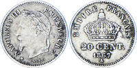 Frankreich 20 Centimes Münze, Napoleon III, Paris, S+, Silber -