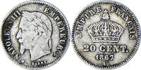 Frankreich 20 Centimes Münze, Napoleon III, Paris, SGE+, Silber -