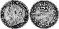 Großbritannien 3 Pence Münze, Victoria, S+, Silber, KM:777 -