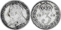 Großbritannien 3 Pence Münze, Victoria, SS, Silber, KM:777 -