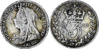 Großbritannien 3 Pence Münze, Victoria, S+, Silber, KM:777 -