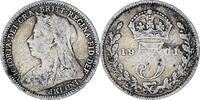 Großbritannien 3 Pence Münze, Victoria, S+, Silber, KM:777 -