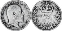 Großbritannien 3 Pence Münze, Edward VII, S, Silber, KM:797.1 -