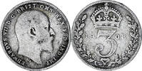 Großbritannien 3 Pence Münze, Edward VII, S, Silber, KM:797.2 -