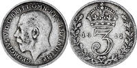 Großbritannien 3 Pence Münze, George V, S+, Silber, KM:813 -