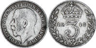 Großbritannien 3 Pence Münze, George V, SS, Silber, KM:813 -