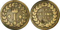 Frankreich Decime Münze, Louis XVIII, Strasbourg, S+, Bronze, KM:701 -