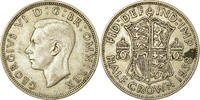 Großbritannien 1/2 Crown Münze, George VI, SS, Silber, KM:856 -
