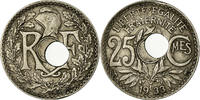 Frankreich 25 Centimes Münze, Lindauer, off centered hole and clipped -