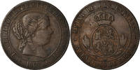 Spanien 5 Centimos Münze, Isabel II, S+, Kupfer, KM:635.2 -