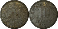 GERMANY - EMPIRE 10 Pfennig Münze, Berlin, error die break, S+, Zinc -