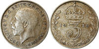 Großbritannien 3 Pence Münze, George V, SS, Silber, KM:813 -