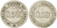 Frankreich 50 Centimes Münze, SS, Maillechort, Elie:25.3var -