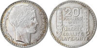 Frankreich 20 Francs Münze, Turin, Paris, UNZ, Silber, KM:879 -