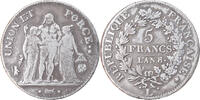 Frankreich 5 Francs Münze, Union et Force, Bayonne, S+, Silber -