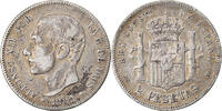 Spanien 2 Pesetas Münze, Alfonso XII, Madrid, SS, Silber, KM:678.2 -