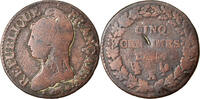 Frankreich 5 Centimes Münze, Paris (A/R), S, Bronze, Gadoury:126 -