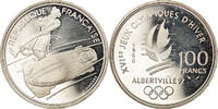 Frankreich 100 Francs Münze, Bobsledding, Albertville 92, UNZ+, Silber -