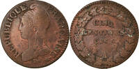 Frankreich 5 Centimes Münze, Dupré, Paris, S+, Bronze, KM:635.1 -